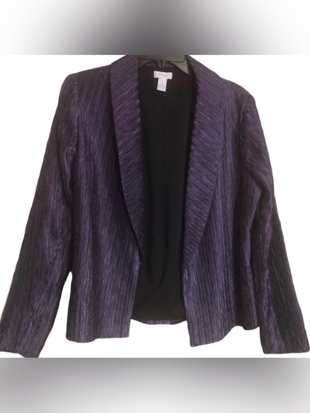 Chico’s Eggplant Purple Crinkle Fabric Blazer Jacket size 1 (8) - Picture 1 of 6